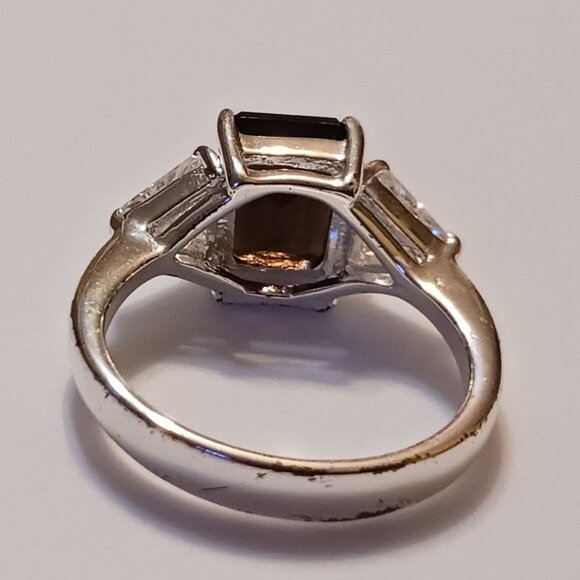Vintage 90s Sterling Silver Smoky Quartz CZ Cocktail Ring Size 7.5 - Picture 12 of 16